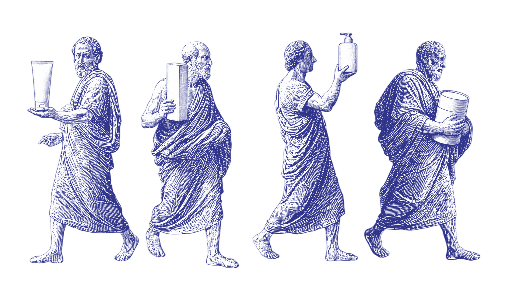 Blue line illustration of custom tube, carton, paper tube, and bottle packaging